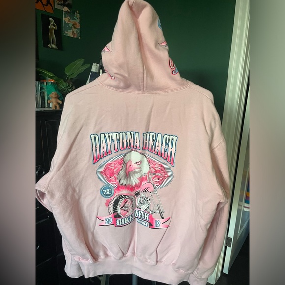 Y2K 2019 Daytona bike week light pink zip up hoodie - Picture 3 of 7